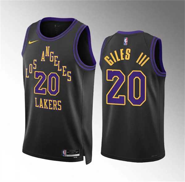 Mens Los Angeles Lakers #20 Harry Giles Iii Black 2023-24 City Edition Stitched Basketball Jersey Dzhi